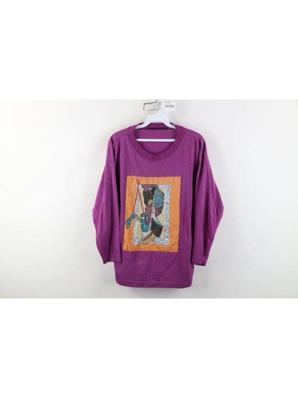 Vintage 90s Streetwear Womens Large Distressed African Art 3/4 Sleeve T-Shirt